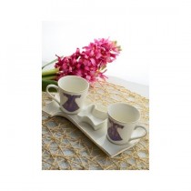 Perotti 2 Kişilik Porselen Kaftan Tepsili Kahve Seti (Mor)