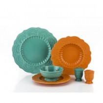 Porio 26 Parça Dolomite Yemek Takımı (Yeşil-Turuncu)