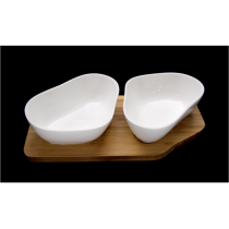 Bambu Tepsili 2'li Porselen Sosluk