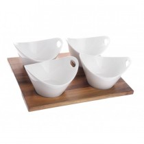 Bambu Tepsili 4'lü Porselen Çerezlik