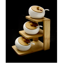 Bambu 3 Katlı Porselen Baharatlık Seti