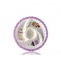 Porio 4 Bölmeli Puantiyeli Pembe Cupcake Tabak