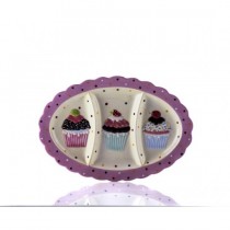 Porio 3 Bölmeli Puantiyeli Pembe Cupcake Tabak