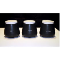 3'lü Silindir Porselen Saklama Kavanozları (Siyah)