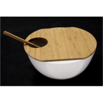 Ahşap Kapaklı Kaşıklı Salata Kasesi